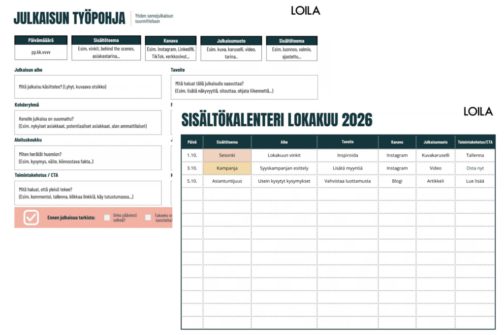 Sisältökalenteri + julkaisun työpohja – Canva-mallipohjat